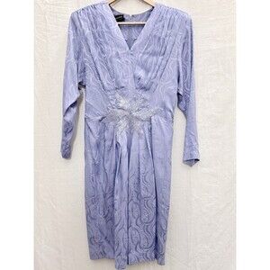 NWOT VTG Silk Lavender Dress Beaded Waist Midi Wedding Guest Cottagecore EUC